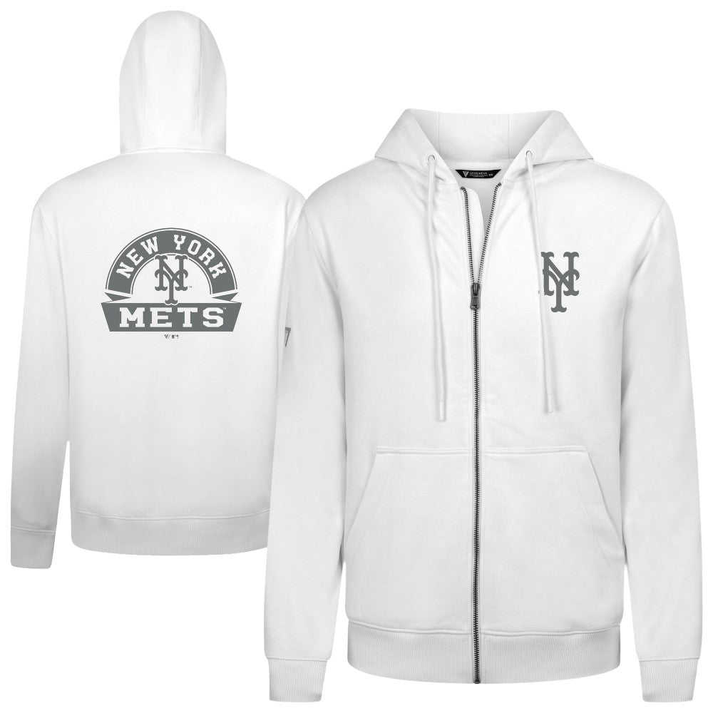 New York Mets Levelwear Podium Banner Arch Full-Zip Hoodie - White - MLB on Sale