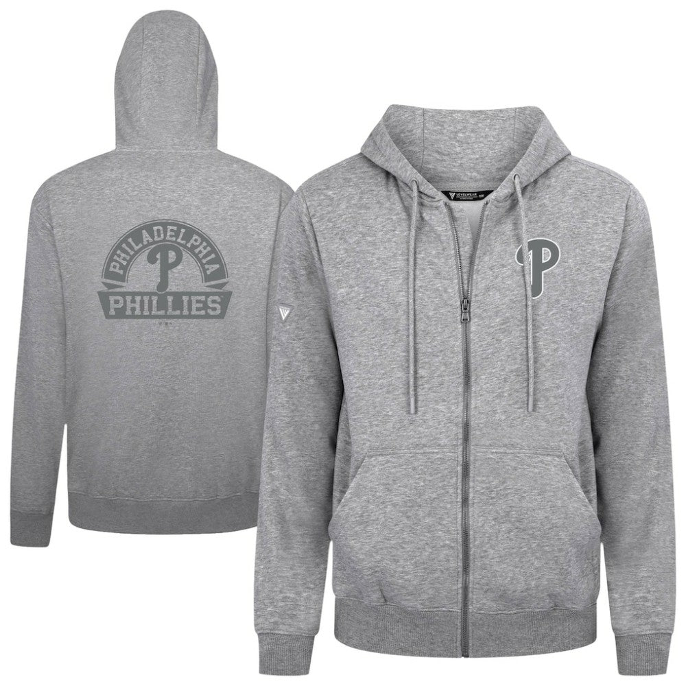 Philadelphia Phillies Levelwear Podium Banner Arch Full-Zip Hoodie - Heather Gray - MLB Online