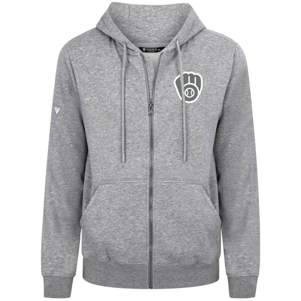 Milwaukee Brewers Levelwear Podium Banner Arch Full-Zip Hoodie - Heather Gray - MLB Sale