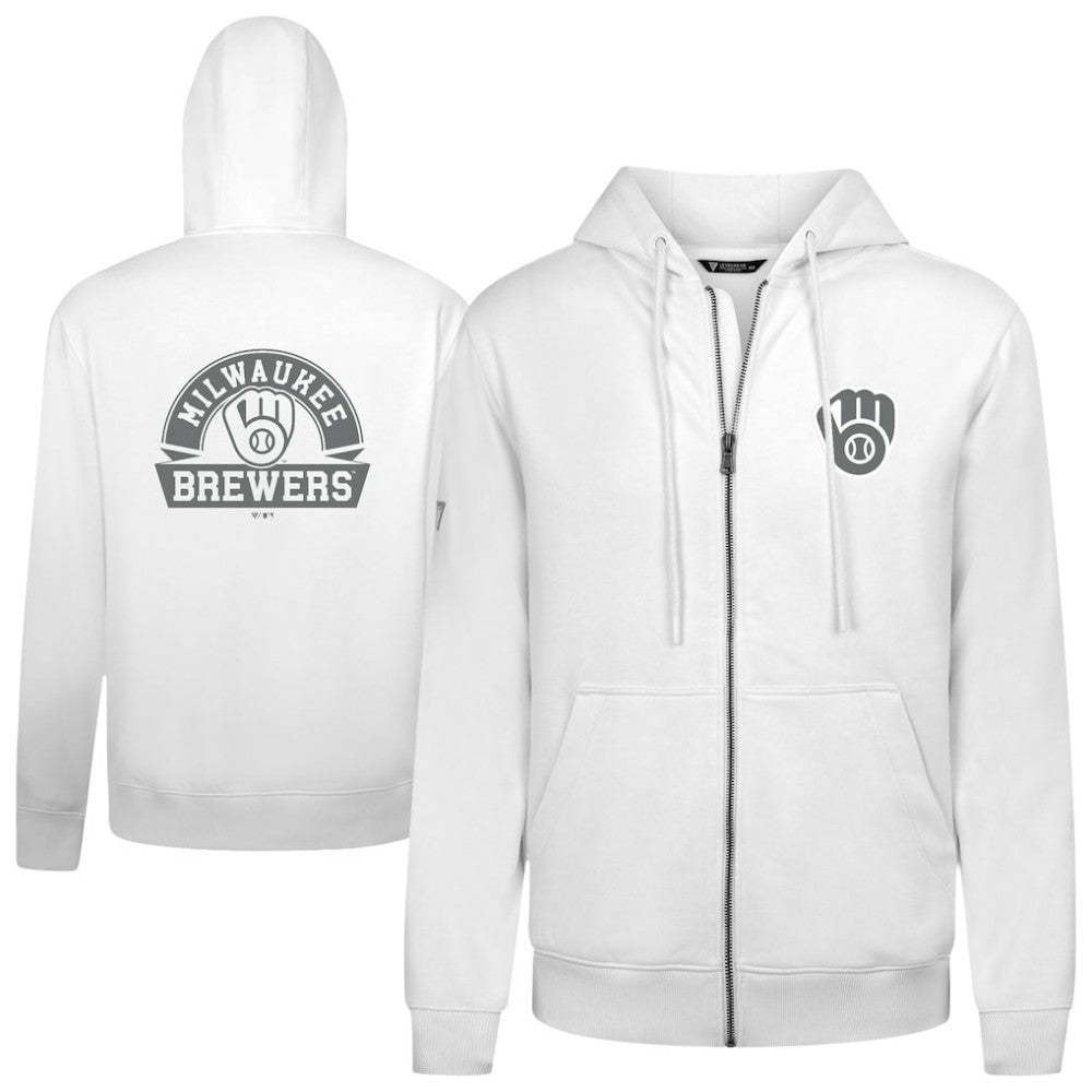 Milwaukee Brewers Levelwear Podium Banner Arch Full-Zip Hoodie - White - MLB Online