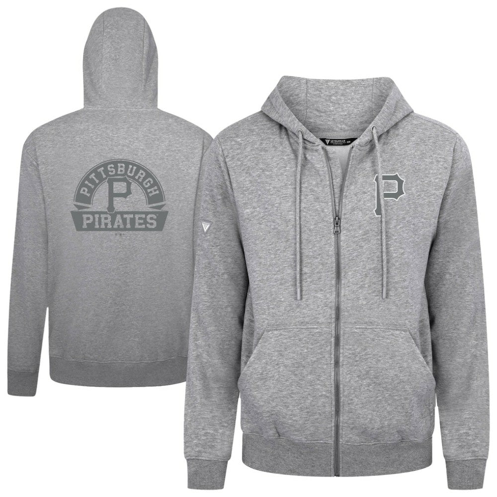 Pittsburgh Pirates Levelwear Podium Banner Arch Full-Zip Hoodie - Heather Gray - MLB Sale
