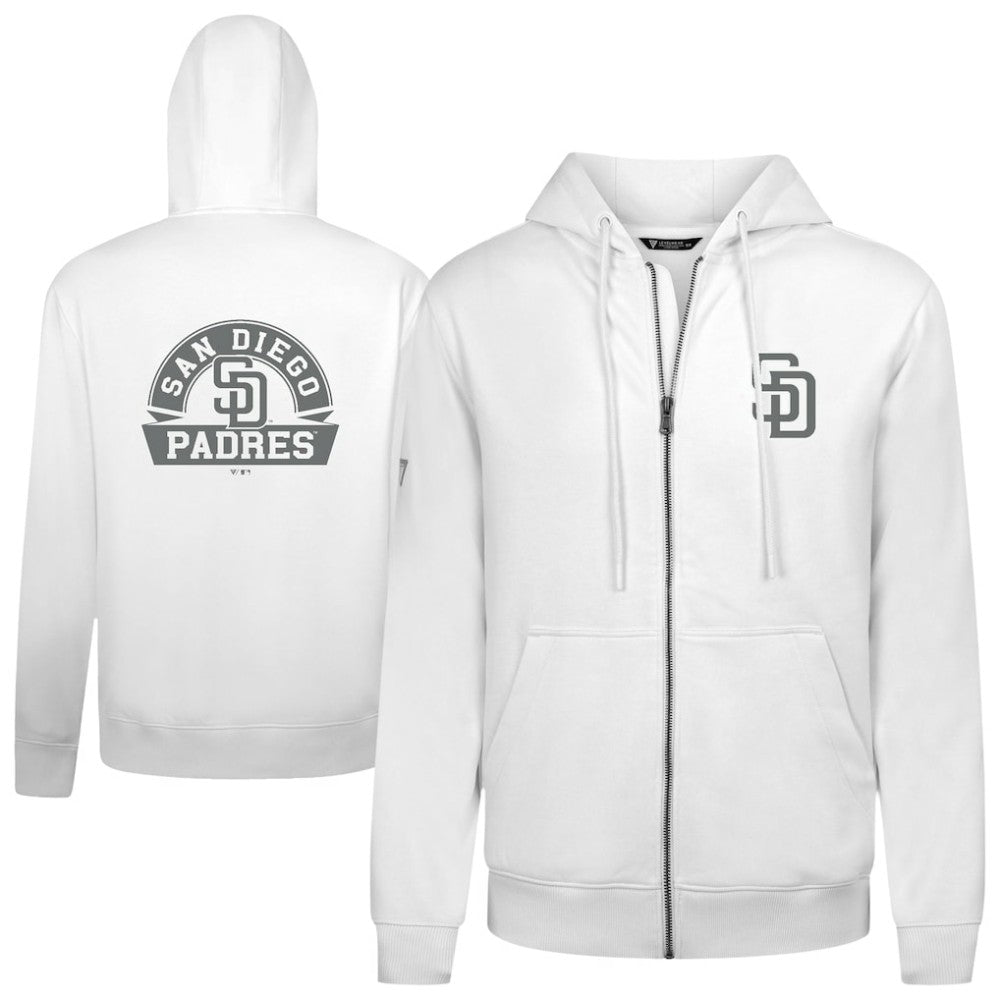 San Diego Padres Levelwear Podium Banner Arch Full-Zip Hoodie - White - MLB Discount