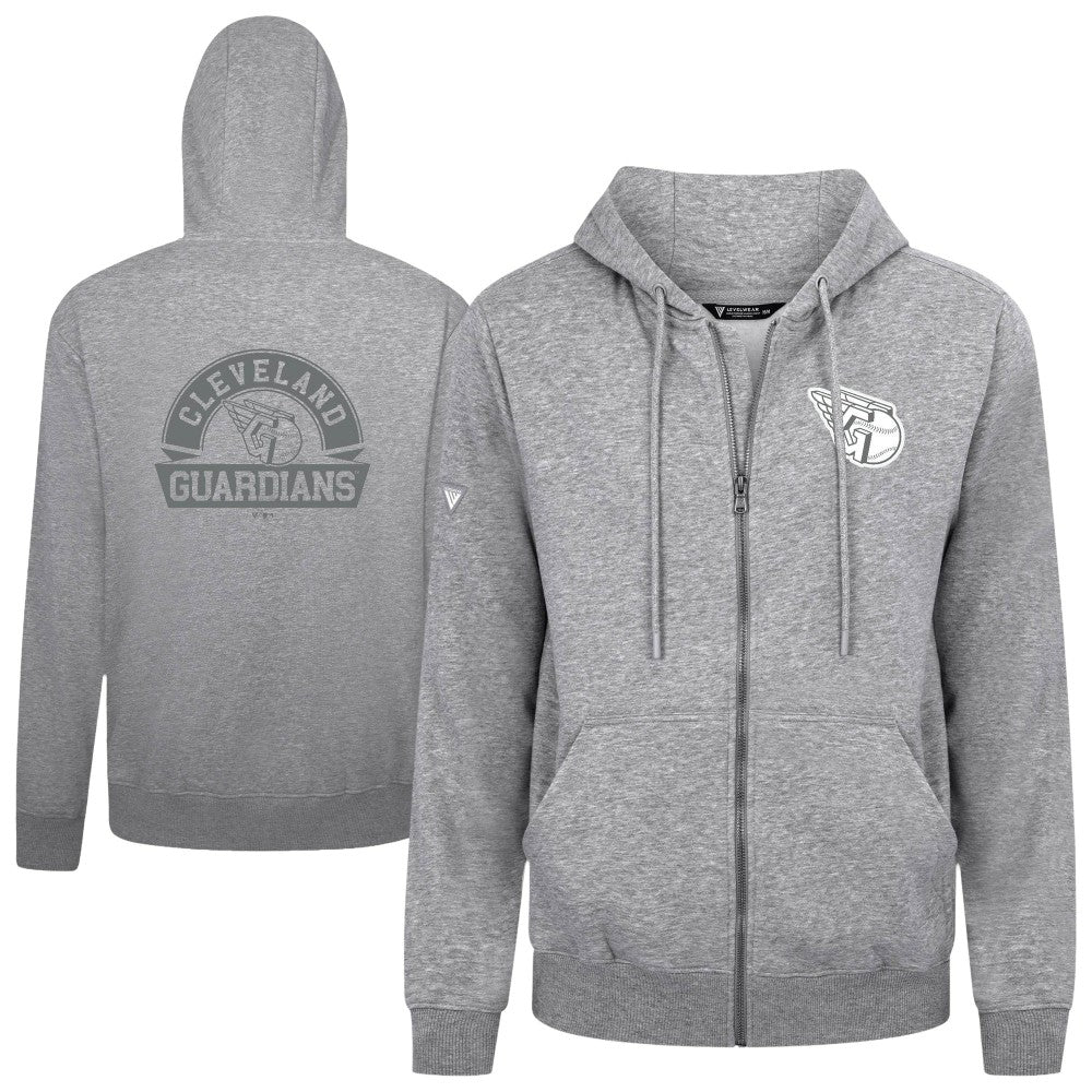 Cleveland Guardians Levelwear Podium Banner Arch Full-Zip Hoodie - Heather Gray - MLB Lifestyle