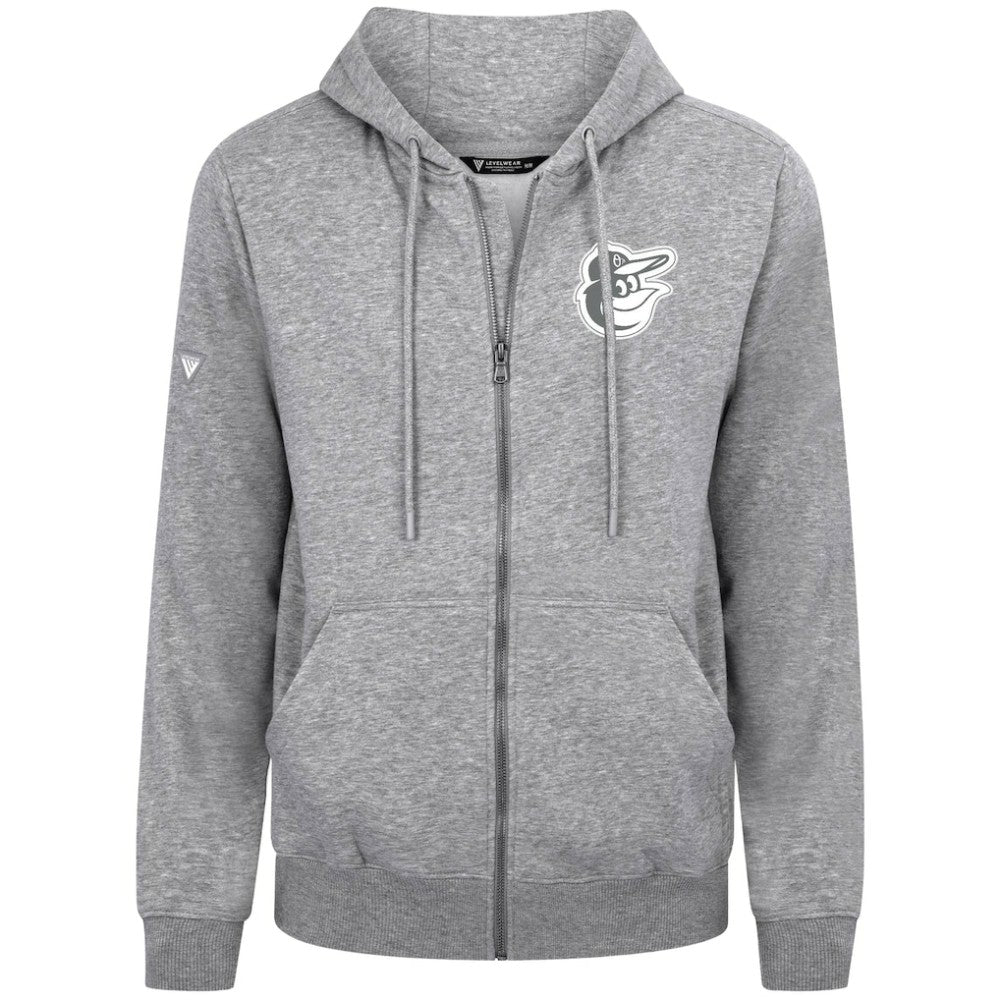 Baltimore Orioles Levelwear Podium Banner Arch Full-Zip Hoodie - Heather Gray - MLB Discount