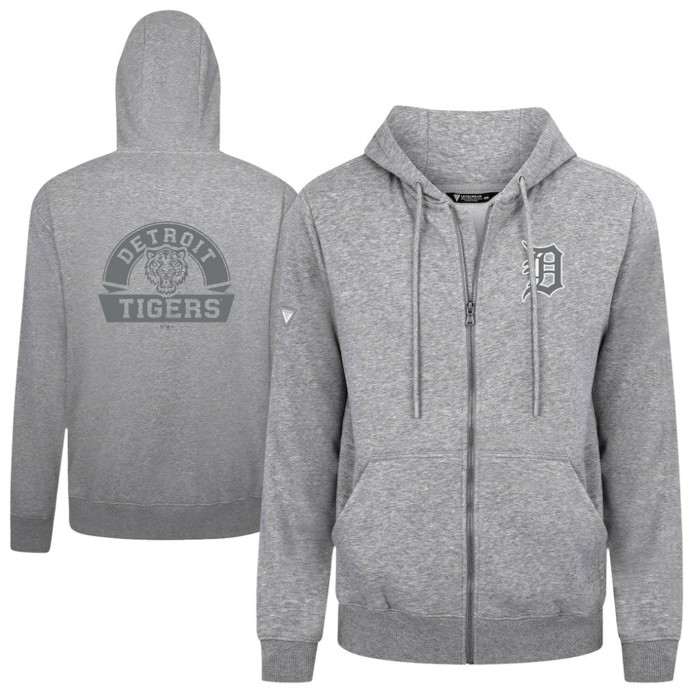 Detroit Tigers Levelwear Podium Banner Arch Full-Zip Hoodie - Heather Gray - MLB Lifestyle