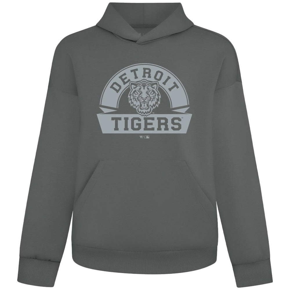 Detroit Tigers Levelwear Luxe Signature Banner Arch Tri-Blend Hoodie - Gray - MLB Discount