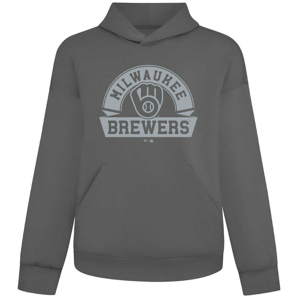 Milwaukee Brewers Levelwear Luxe Signature Banner Arch Tri-Blend Hoodie - Gray - MLB Discount