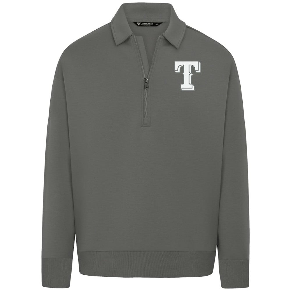 Texas Rangers Levelwear Luxe Signature Quarter-Zip Chenille Logo Tri-Blend Sweatshirt - Gray - MLB on Sale