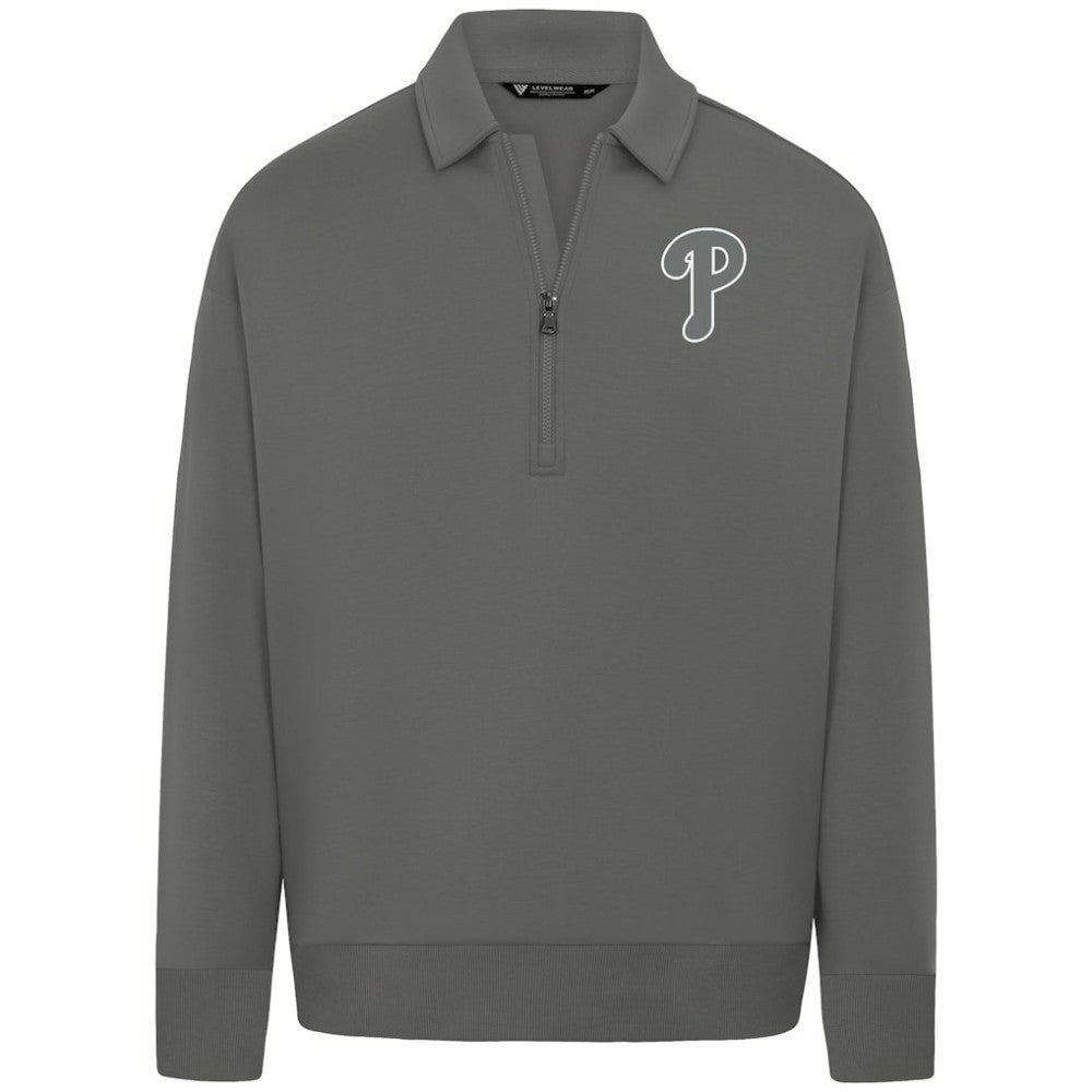 Philadelphia Phillies Levelwear Luxe Signature Quarter-Zip Chenille Logo Tri-Blend Sweatshirt - Gray - MLB Discount