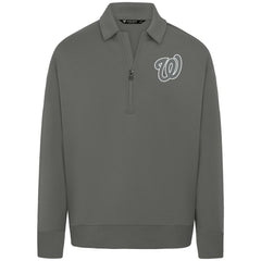 Washington Nationals Levelwear Luxe Signature Quarter-Zip Chenille Logo Tri-Blend Sweatshirt - Gray - MLB Sale