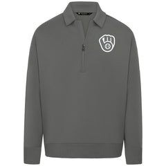 Milwaukee Brewers Levelwear Luxe Signature Quarter-Zip Chenille Logo Tri-Blend Sweatshirt - Gray - MLB Sale