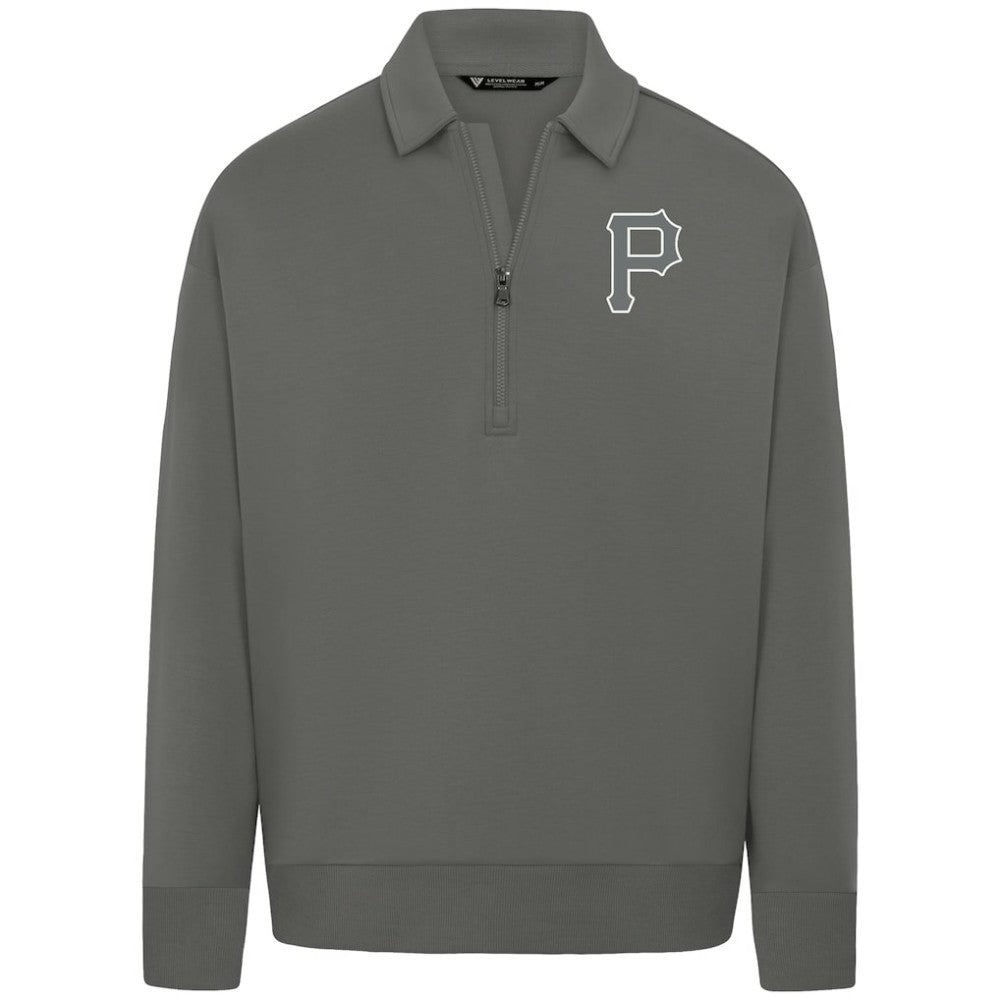 Pittsburgh Pirates Levelwear Luxe Signature Quarter-Zip Chenille Logo Tri-Blend Sweatshirt - Gray - MLB Sale