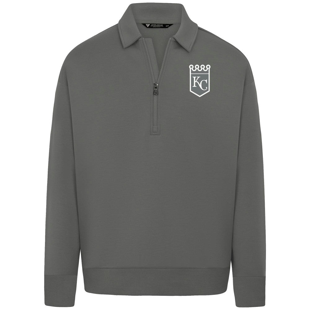 Kansas City Royals Levelwear Luxe Signature Quarter-Zip Chenille Logo Tri-Blend Sweatshirt - Gray - MLB Sale