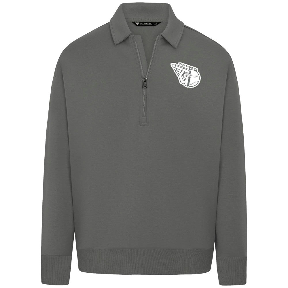 Cleveland Guardians Levelwear Luxe Signature Quarter-Zip Chenille Logo Tri-Blend Sweatshirt - Gray - MLB Sale
