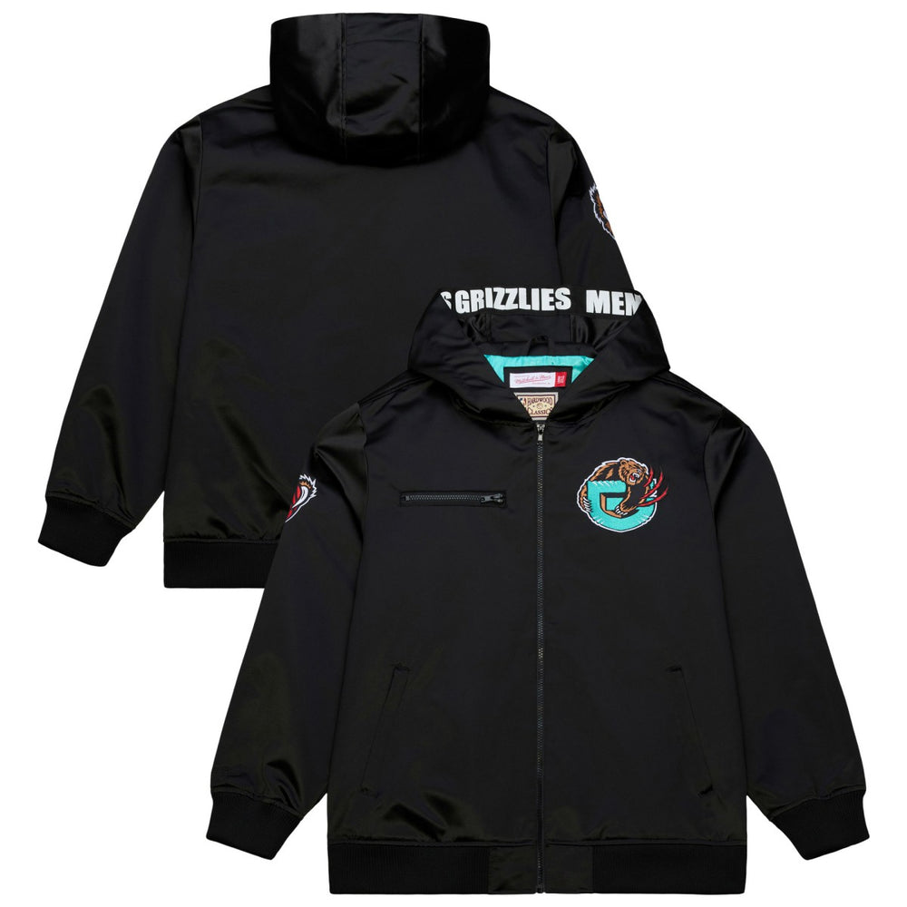 Memphis Grizzlies Hardwood Classics Nights Walk the Tunnel Satin Bomber Full-Snap Hooded Jacket Black | Mitchell & Ness online