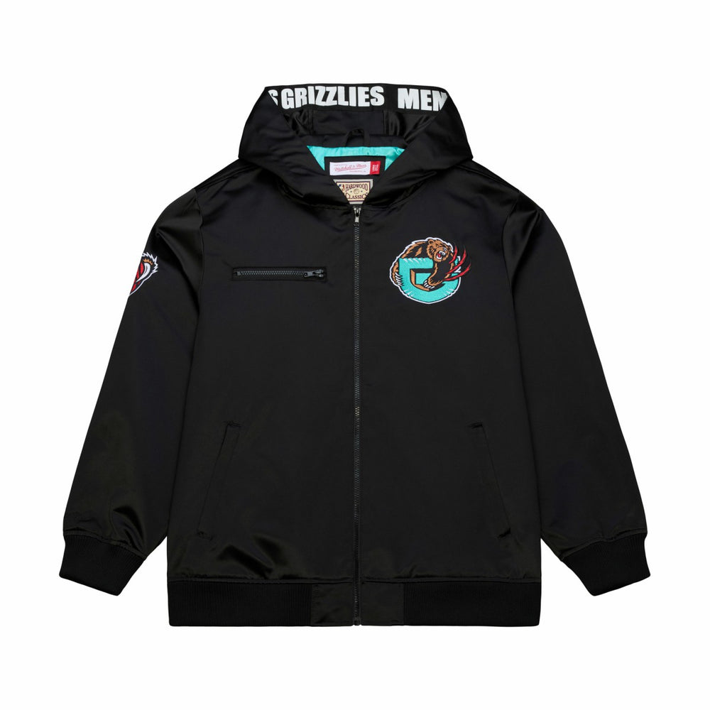 Memphis Grizzlies Hardwood Classics Nights Walk the Tunnel Satin Bomber Full-Snap Hooded Jacket Black | Mitchell & Ness online
