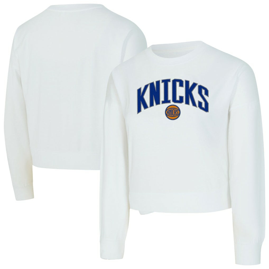 New York Knicks Concepts Sport Women's Laney Chenille Cropped Long Sleeve T-Shirt White