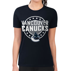 Vancouver Canucks G-III 4Her by Carl Banks Women's Super-Slim Lightweight Pinstripe Circle Graphic T-Shirt - Navy - NHL 203505353