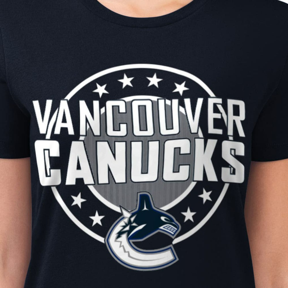 Vancouver Canucks G-III 4Her by Carl Banks Women's Super-Slim Lightweight Pinstripe Circle Graphic T-Shirt - Navy - NHL 203505353
