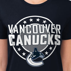 Vancouver Canucks G-III 4Her by Carl Banks Women's Super-Slim Lightweight Pinstripe Circle Graphic T-Shirt - Navy - NHL 203505353