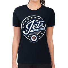 Winnipeg Jets G-III 4Her by Carl Banks Women's Super-Slim Lightweight Pinstripe Circle Graphic T-Shirt - Navy - NHL 203505354