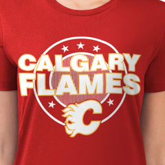 Calgary Flames G-III 4Her by Carl Banks Women's Super-Slim Lightweight Pinstripe Circle Graphic T-Shirt - Red - NHL 203505355