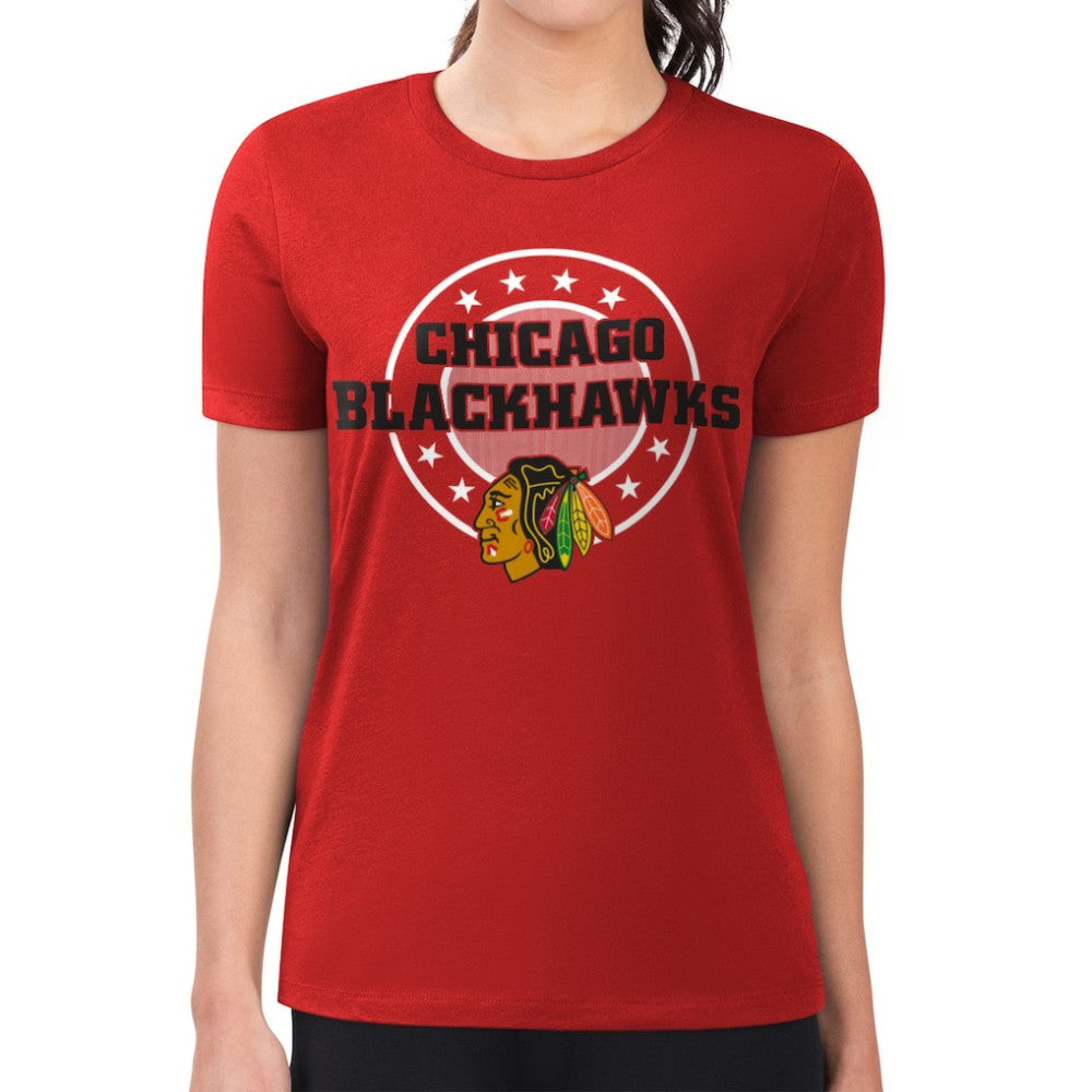 Chicago Blackhawks G-III 4Her by Carl Banks Women's Super-Slim Lightweight Pinstripe Circle Graphic T-Shirt - Red - NHL 203505357