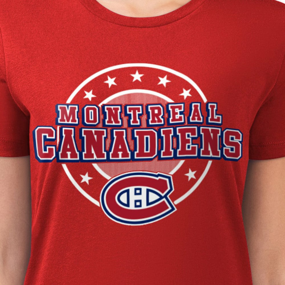Montreal Canadiens G-III 4Her by Carl Banks Women's Super-Slim Lightweight Pinstripe Circle Graphic T-Shirt - Red - NHL 203505360