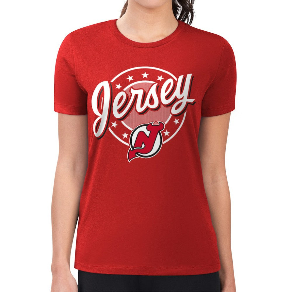 New Jersey Devils G-III 4Her by Carl Banks Women's Super-Slim Lightweight Pinstripe Circle Graphic T-Shirt - Red - NHL 203505361