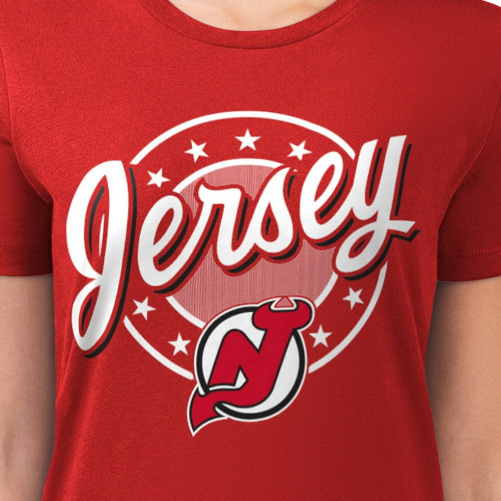 New Jersey Devils G-III 4Her by Carl Banks Women's Super-Slim Lightweight Pinstripe Circle Graphic T-Shirt - Red - NHL 203505361