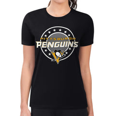 Pittsburgh Penguins G-III 4Her by Carl Banks Women's Super-Slim Lightweight Pinstripe Circle Graphic T-Shirt - Black - NHL 203505369