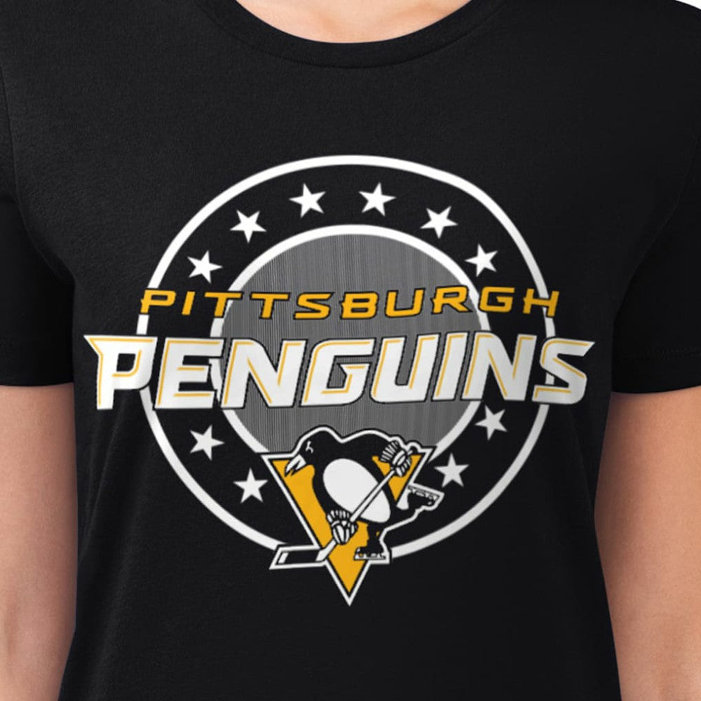 Pittsburgh Penguins G-III 4Her by Carl Banks Women's Super-Slim Lightweight Pinstripe Circle Graphic T-Shirt - Black - NHL 203505369