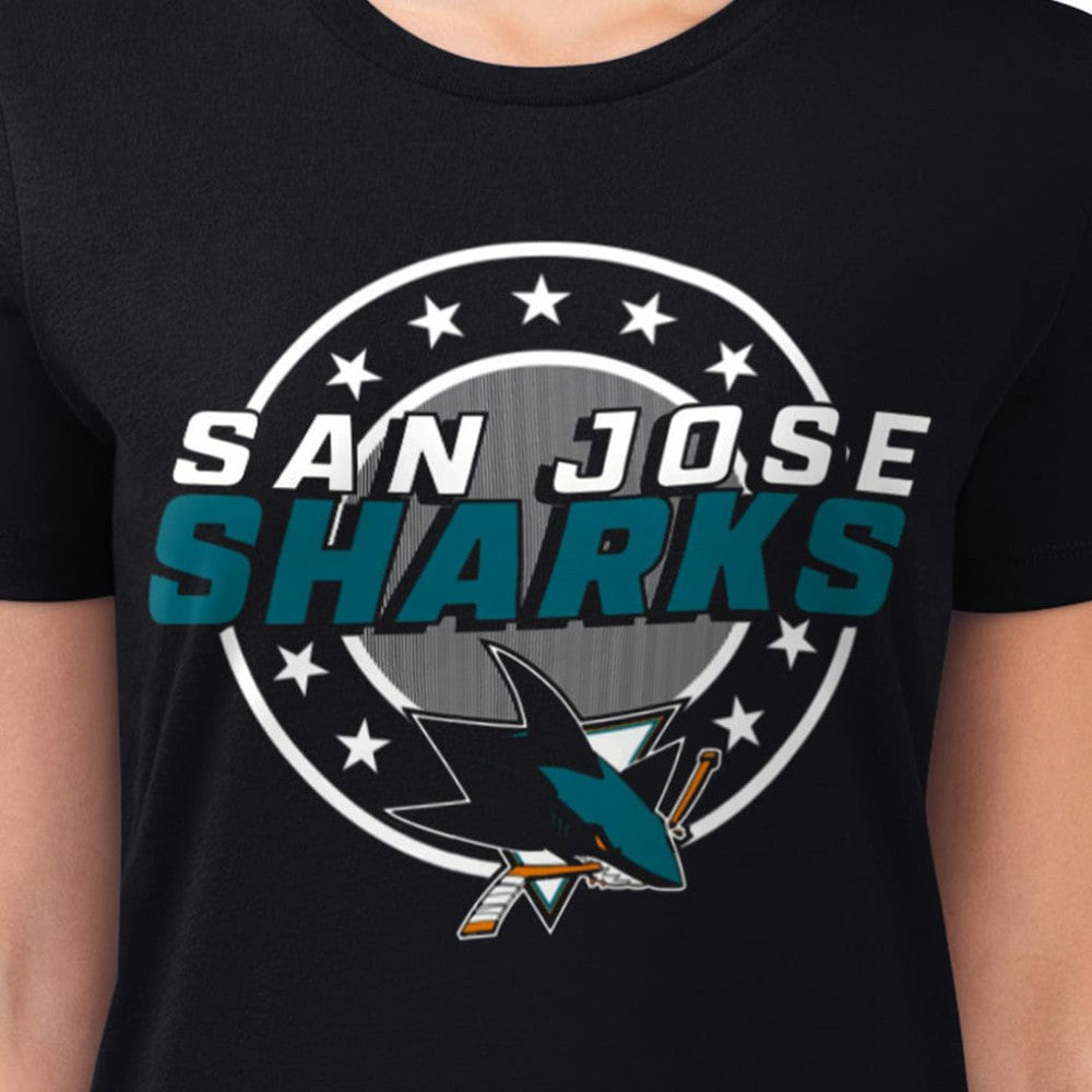 San Jose Sharks G-III 4Her by Carl Banks Women's Super-Slim Lightweight Pinstripe Circle Graphic T-Shirt - Black - NHL 203505370