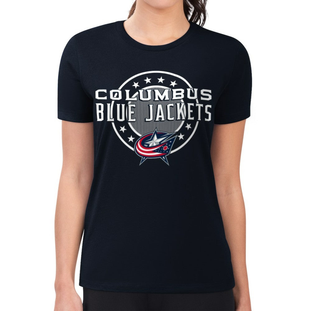 Columbus Blue Jackets G-III 4Her by Carl Banks Women's Super-Slim Lightweight Pinstripe Circle Graphic T-Shirt - Navy - NHL 203505371