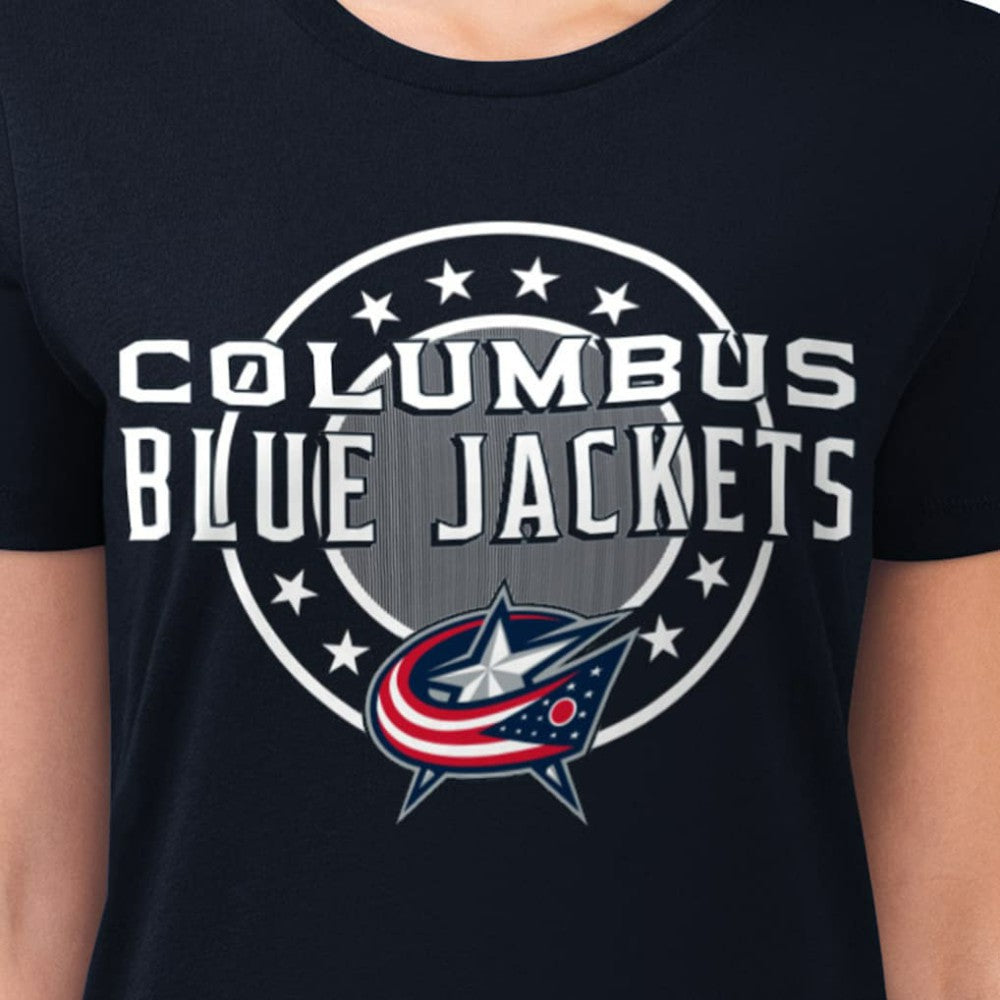 Columbus Blue Jackets G-III 4Her by Carl Banks Women's Super-Slim Lightweight Pinstripe Circle Graphic T-Shirt - Navy - NHL 203505371
