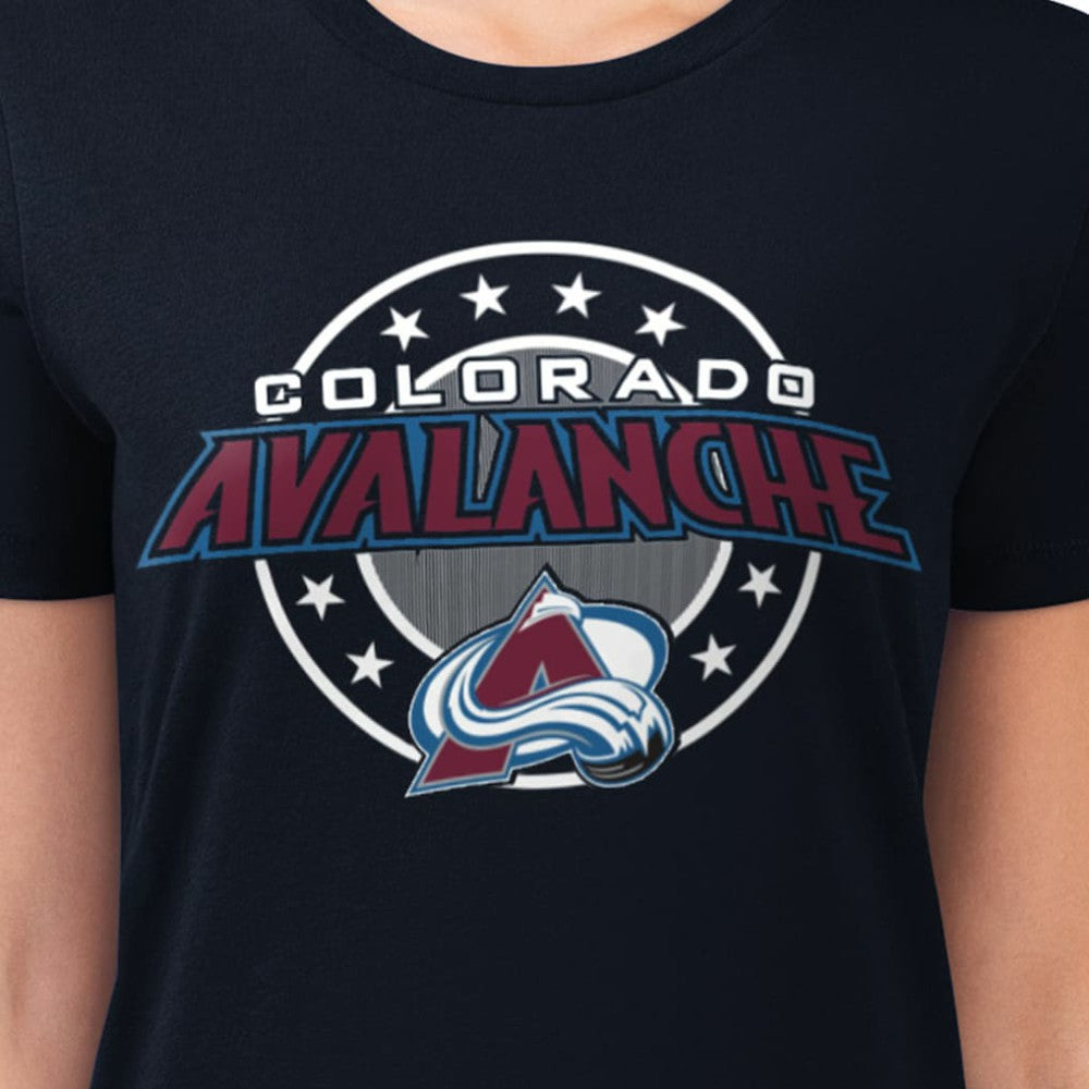 Colorado Avalanche G-III 4Her by Carl Banks Women's Super-Slim Lightweight Pinstripe Circle Graphic T-Shirt - Navy - NHL 203505372