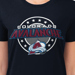 Colorado Avalanche G-III 4Her by Carl Banks Women's Super-Slim Lightweight Pinstripe Circle Graphic T-Shirt - Navy - NHL 203505372