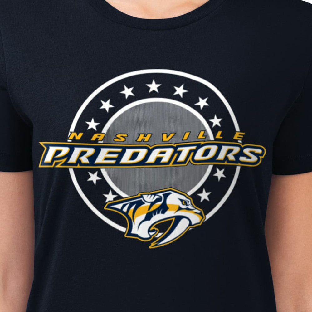 Nashville Predators G-III 4Her by Carl Banks Women's Super-Slim Lightweight Pinstripe Circle Graphic T-Shirt - Navy - NHL 203505373