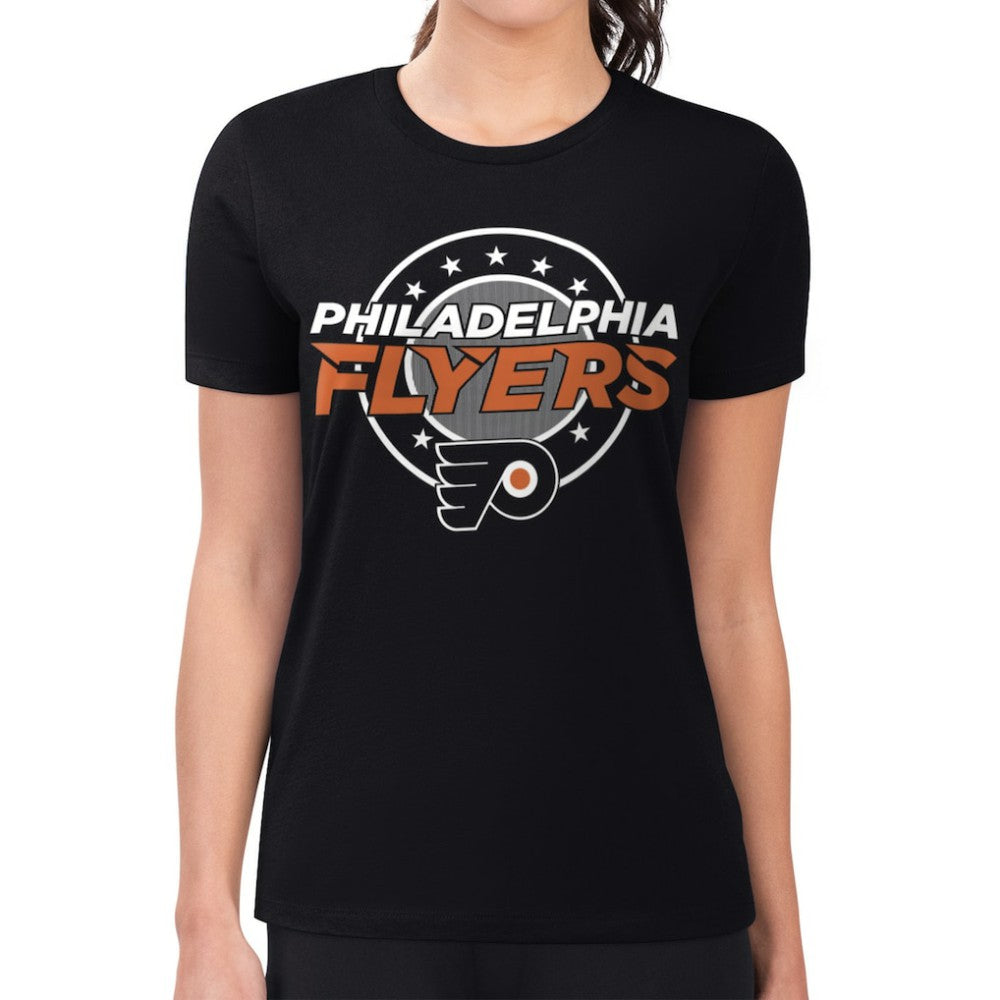 Philadelphia Flyers G-III 4Her by Carl Banks Women's Super-Slim Lightweight Pinstripe Circle Graphic T-Shirt - Black - NHL 203505374