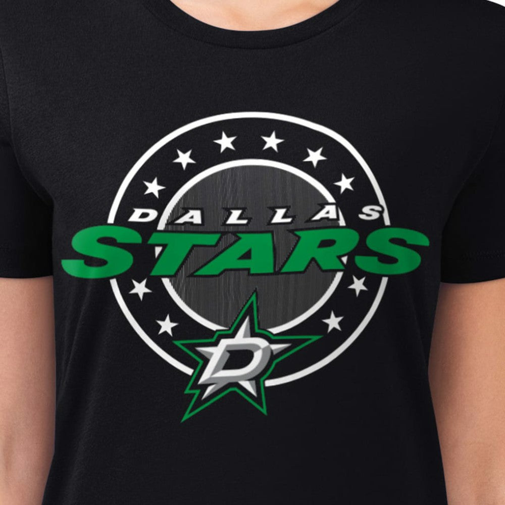 Dallas Stars G-III 4Her by Carl Banks Women's Super-Slim Lightweight Pinstripe Circle Graphic T-Shirt - Black - NHL 203505375