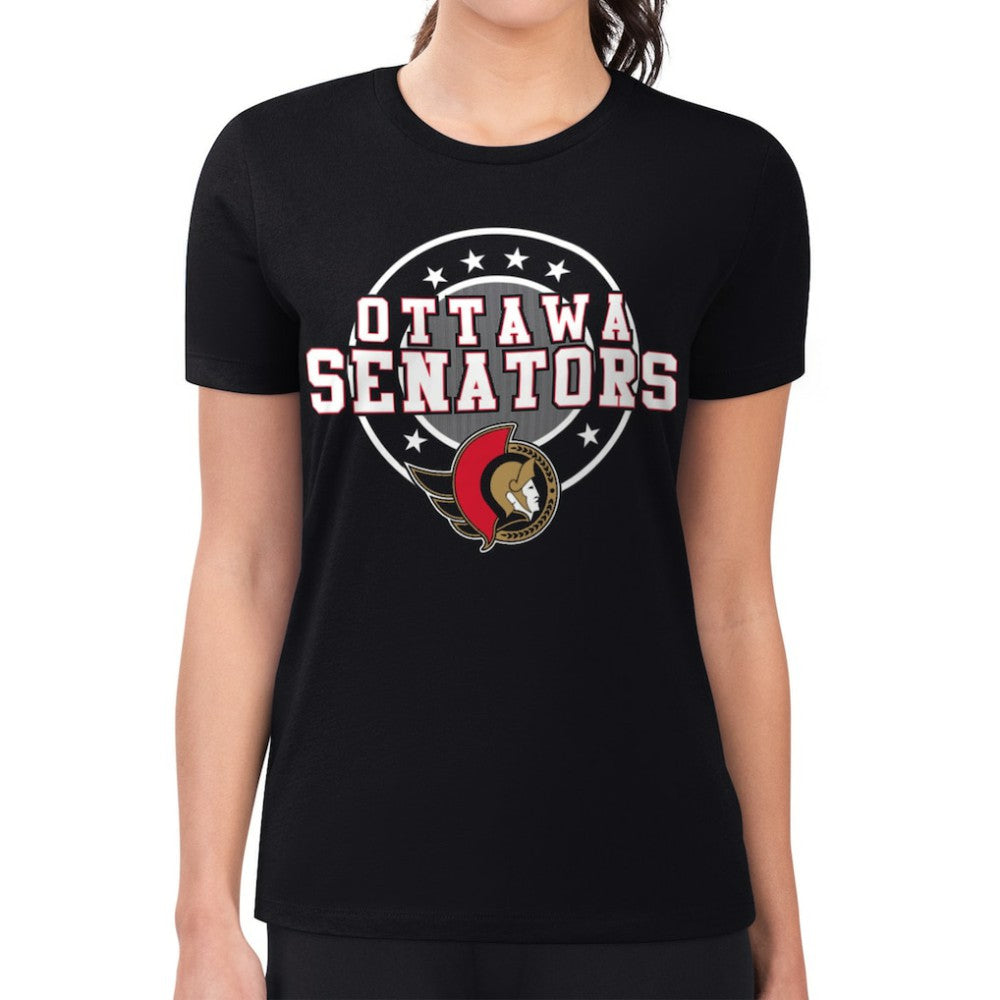 Ottawa Senators G-III 4Her by Carl Banks Women's Super-Slim Lightweight Pinstripe Circle Graphic T-Shirt - Black - NHL 203505378