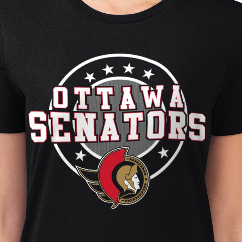 Ottawa Senators G-III 4Her by Carl Banks Women's Super-Slim Lightweight Pinstripe Circle Graphic T-Shirt - Black - NHL 203505378