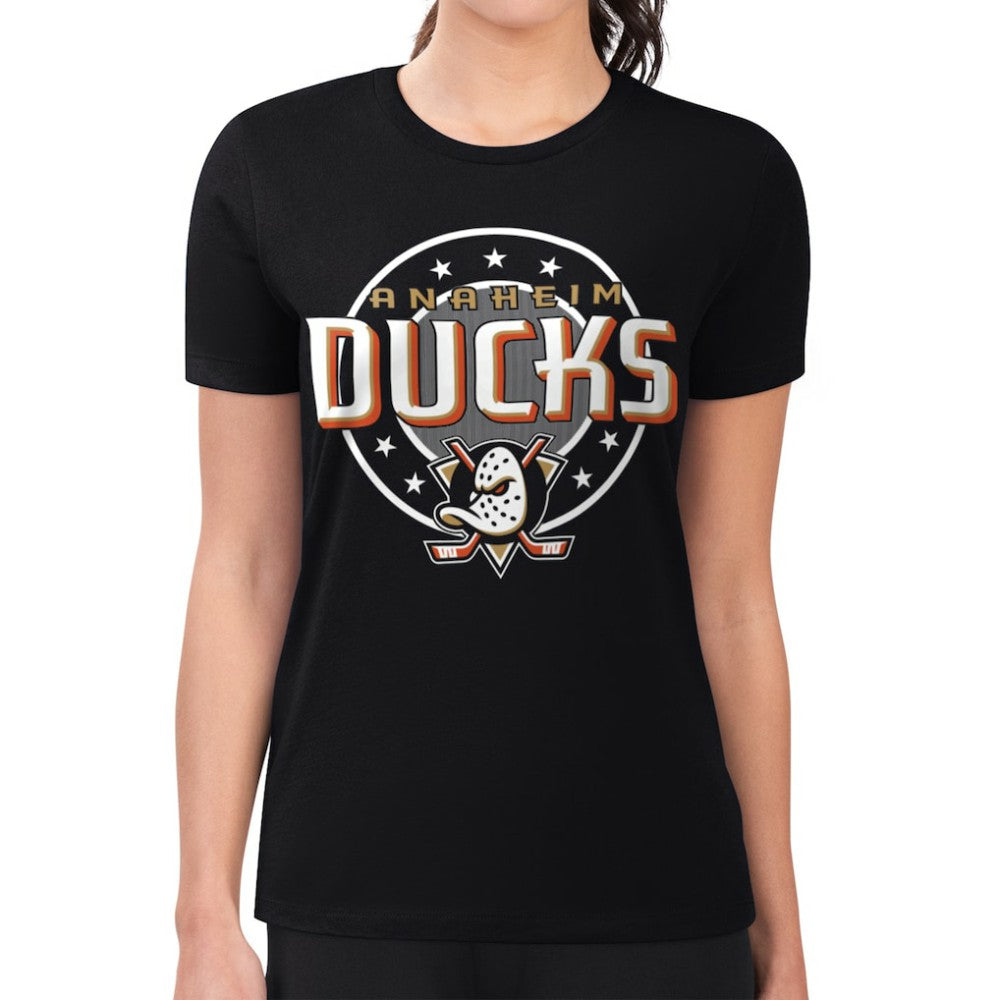 Anaheim Ducks G-III 4Her by Carl Banks Women's Super-Slim Lightweight Pinstripe Circle Graphic T-Shirt - Black - NHL 203505379