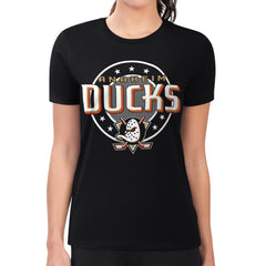 Anaheim Ducks G-III 4Her by Carl Banks Women's Super-Slim Lightweight Pinstripe Circle Graphic T-Shirt - Black - NHL 203505379