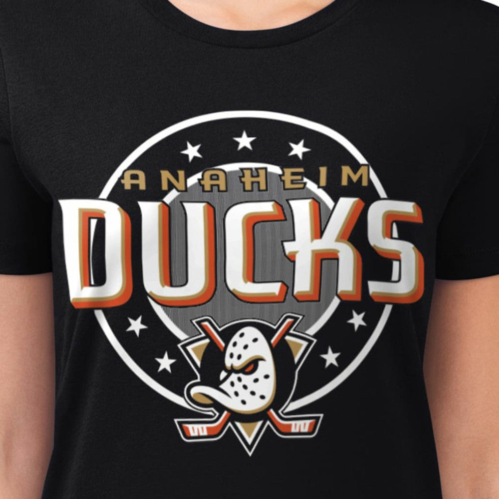 Anaheim Ducks G-III 4Her by Carl Banks Women's Super-Slim Lightweight Pinstripe Circle Graphic T-Shirt - Black - NHL 203505379