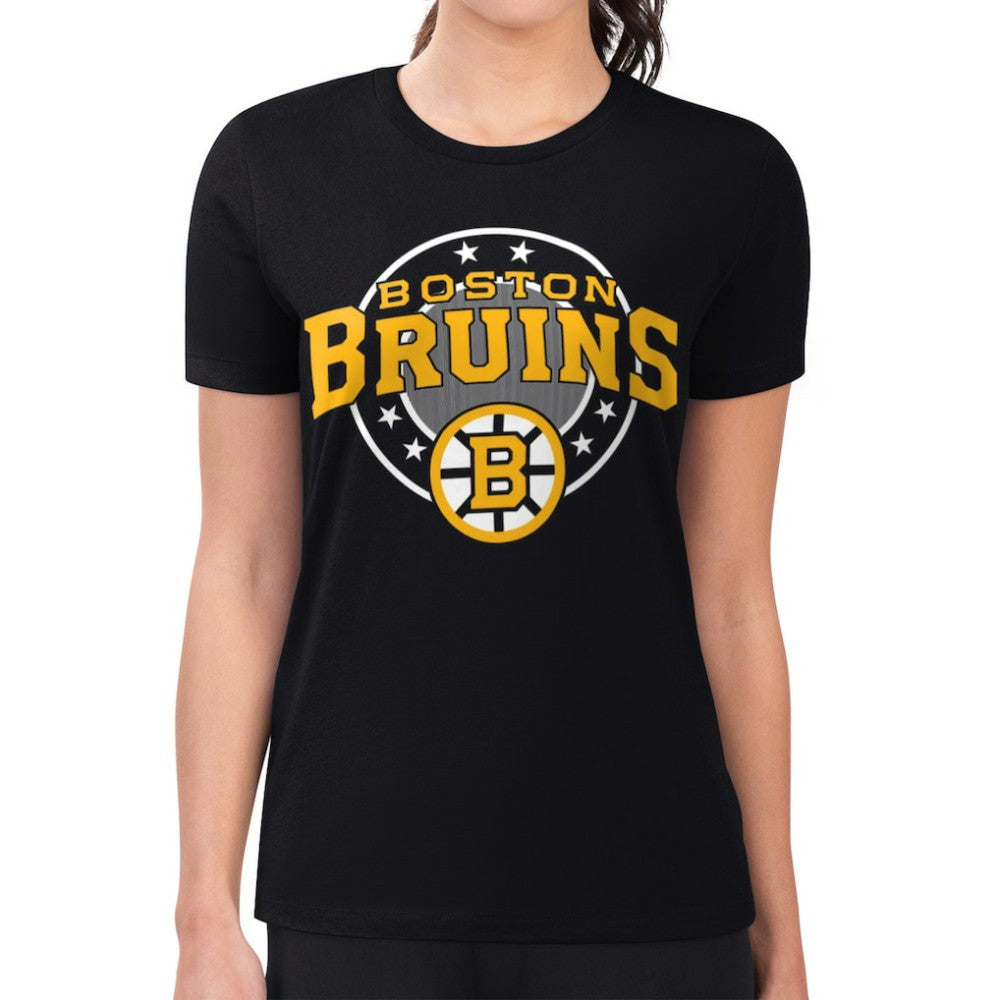 Boston Bruins G-III 4Her by Carl Banks Women's Super-Slim Lightweight Pinstripe Circle Graphic T-Shirt - Black - NHL 203505380