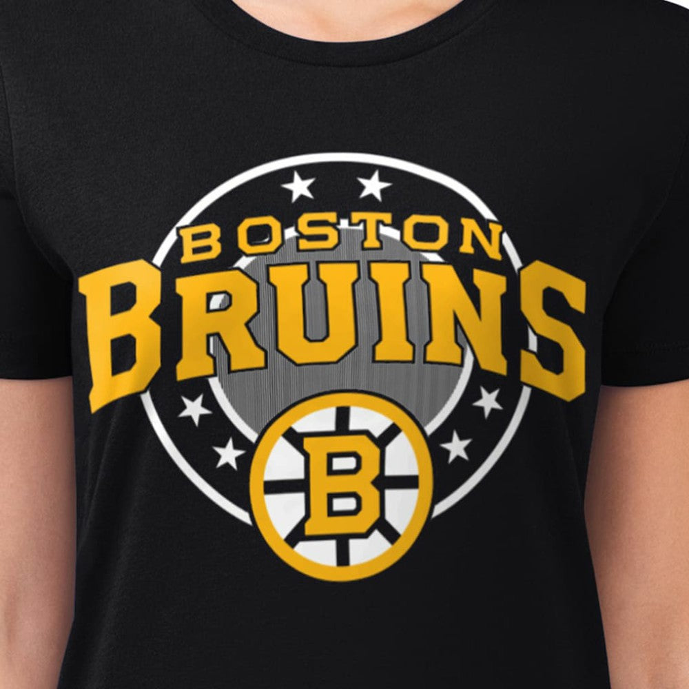 Boston Bruins G-III 4Her by Carl Banks Women's Super-Slim Lightweight Pinstripe Circle Graphic T-Shirt - Black - NHL 203505380