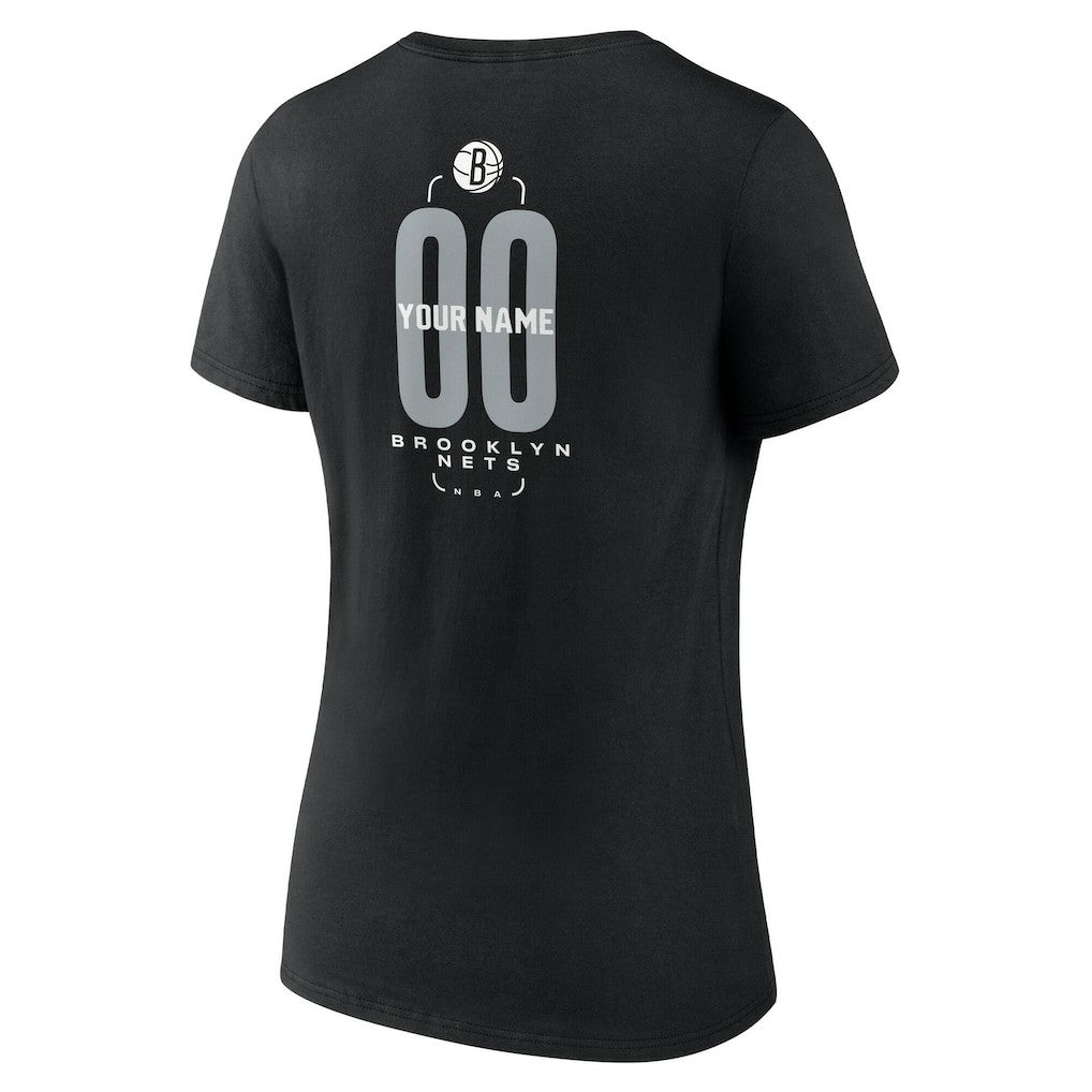 Brooklyn Nets Women's Center Court Name & Number Custom V-Neck T-Shirt Black