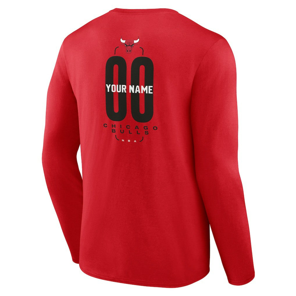 Chicago Bulls Center Court Name & Number Custom Long Sleeve T-Shirt Red