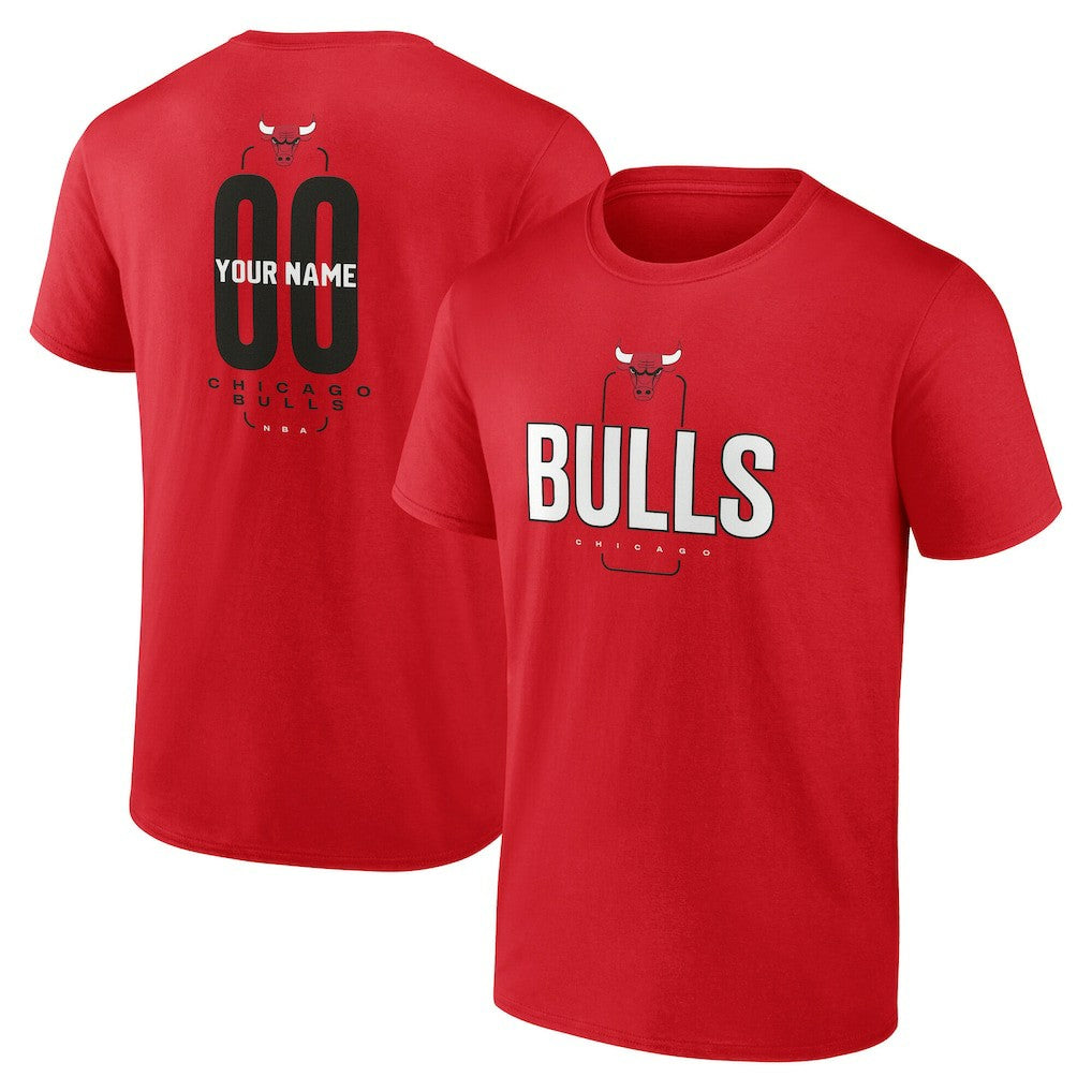 Chicago Bulls Center Court Name & Number Custom T-Shirt Red
